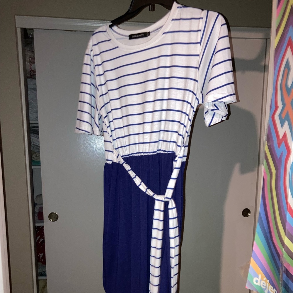 Blue and white dress